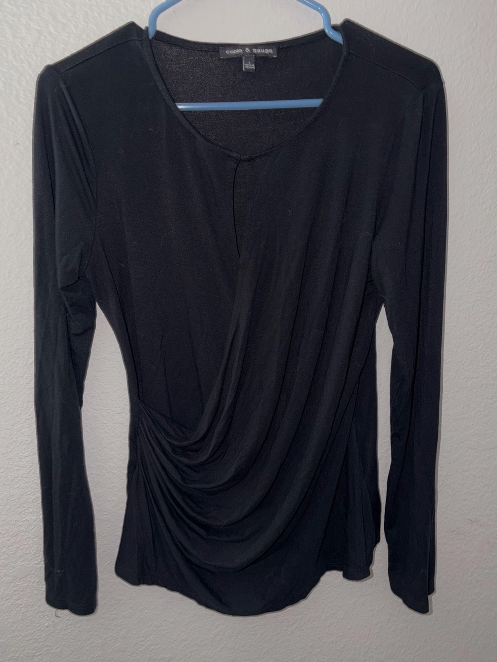Cable & Gauge Black Draped Long Sleeve Tee